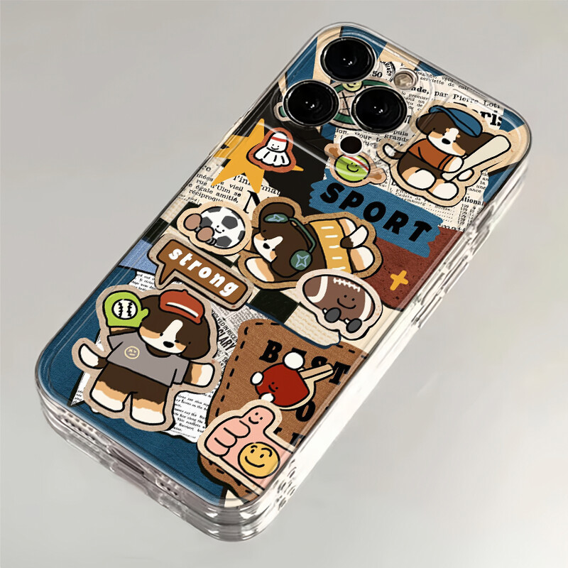 拼接复古小狗适用iPhone16手机壳苹果13透明vivo小米oppo华为荣耀