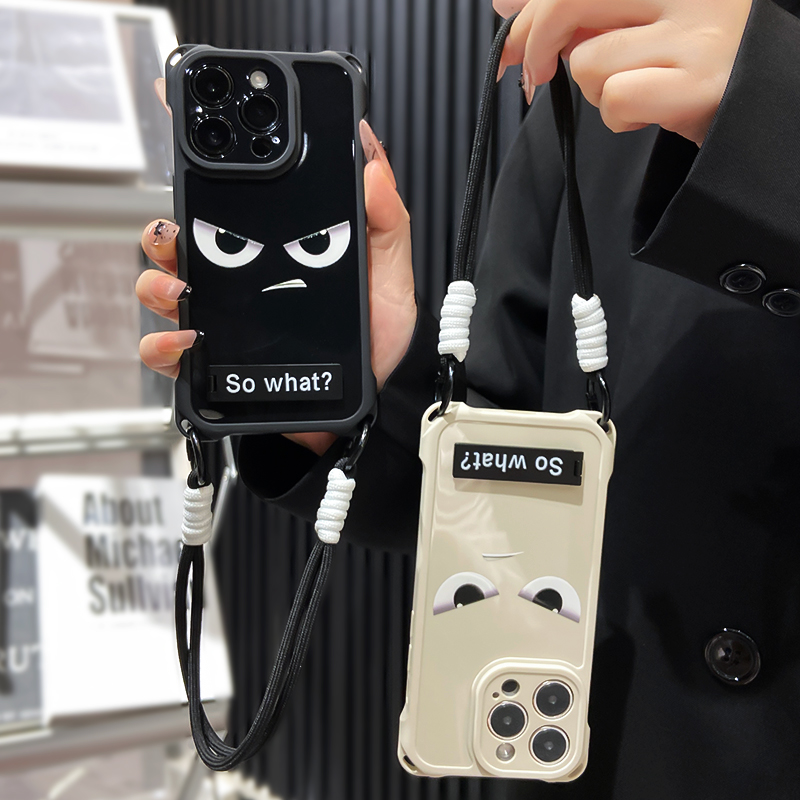 趣味生气瞪眼表情适用苹果16promax手机壳防摔挂绳华为p70小米VIV