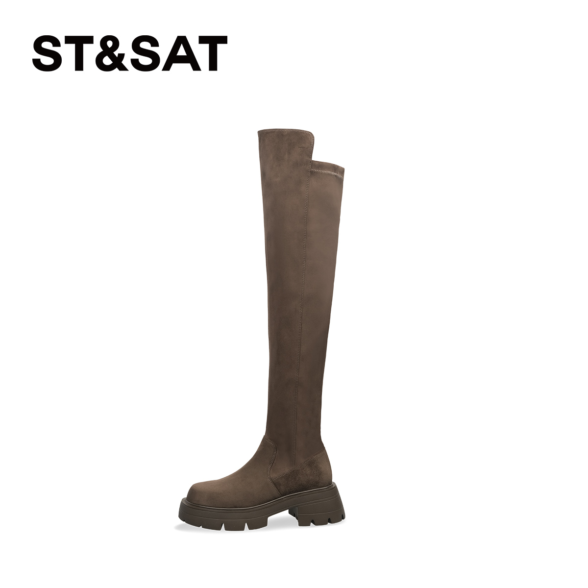 【可可小姐】百搭厚底秋冬抖音过膝网红款高级感靴子女长筒靴牛皮