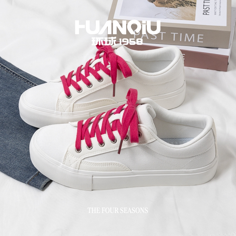 环球白色帆布鞋男款2025新款秋季休闲男鞋百搭低帮轻便厚底小白鞋