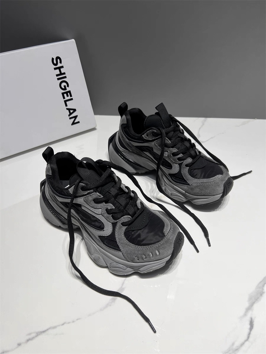 诗歌兰欧货真皮女鞋2025秋冬新品厚底时尚拼色做旧运动鞋老爹鞋潮