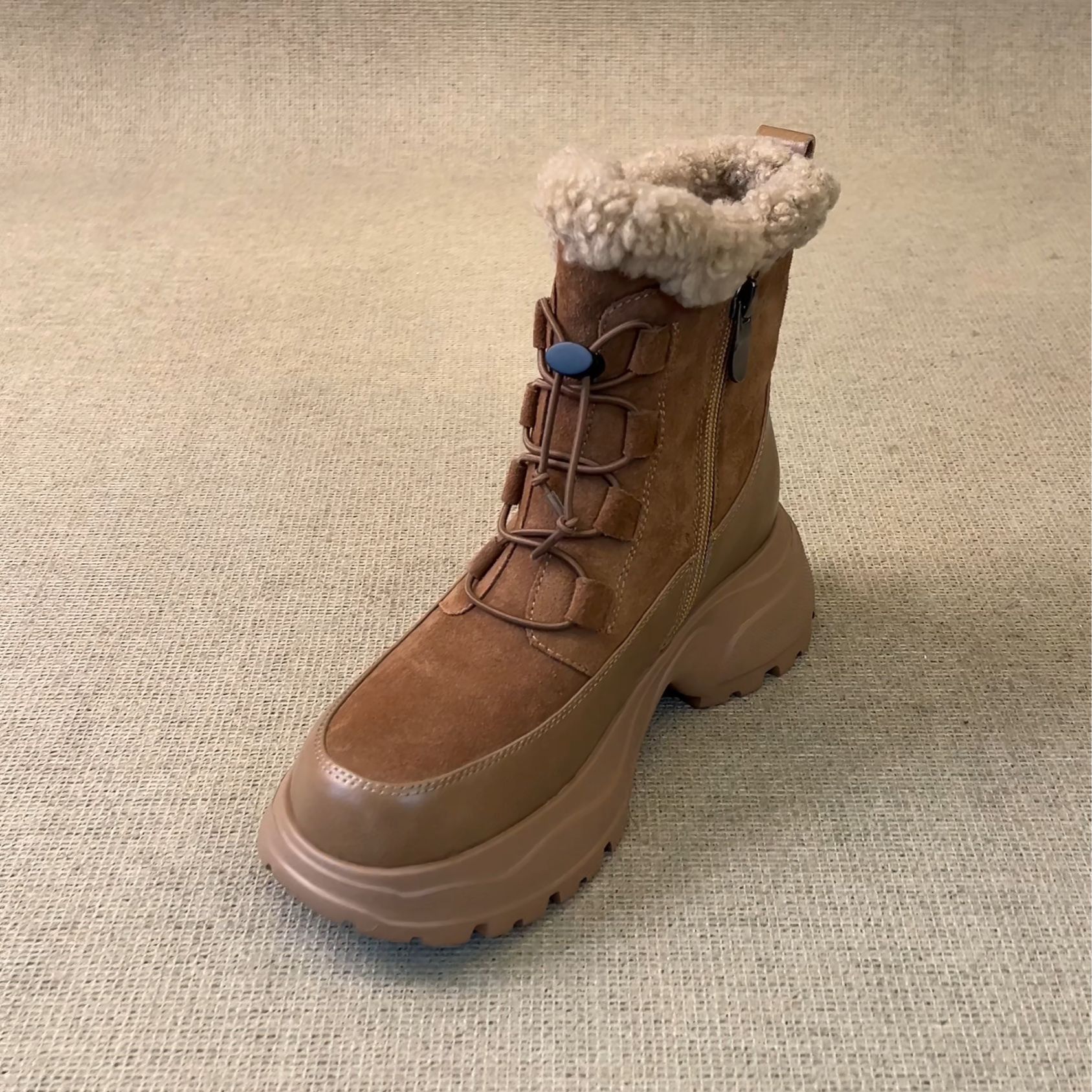 RubyL/5.5cm秋冬保暖休闲通勤侧拉链舒适百搭圆头厚底雪地靴女款