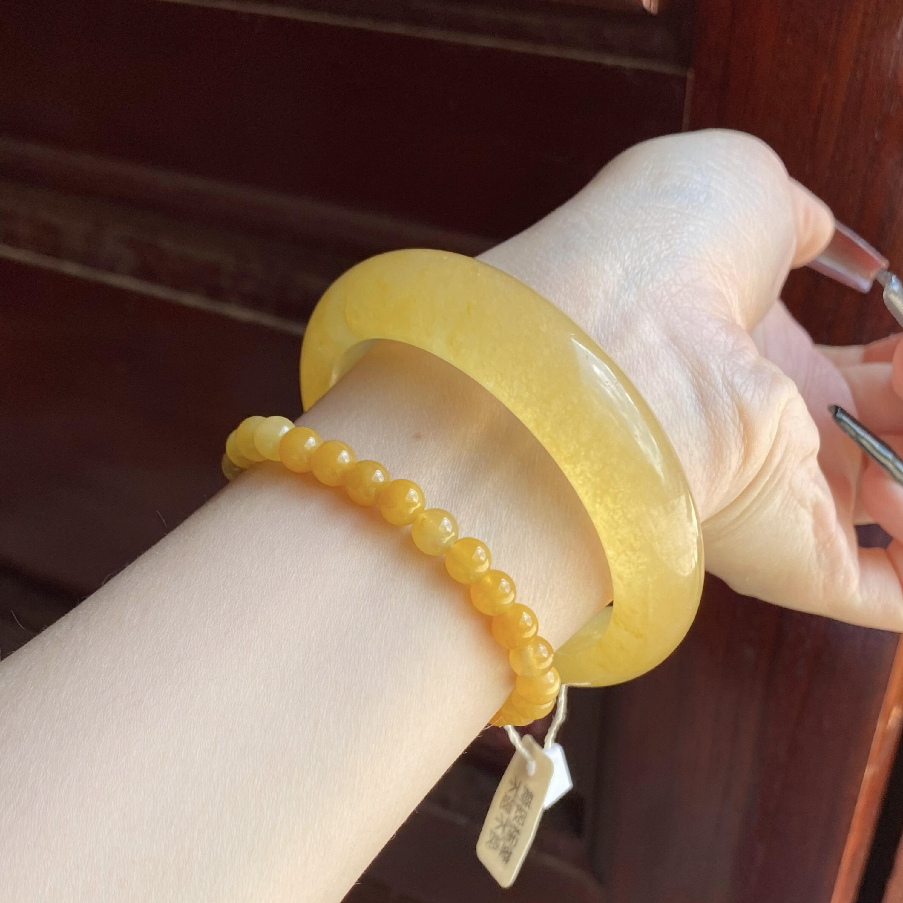 高冰黄龙玉手镯天然金丝玉镯子半山水桂花酿手镯新中式气质珠宝女