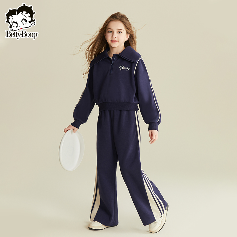贝蒂女童秋季翻领卫衣裤子两件套2025年中大童春秋运动套装25108