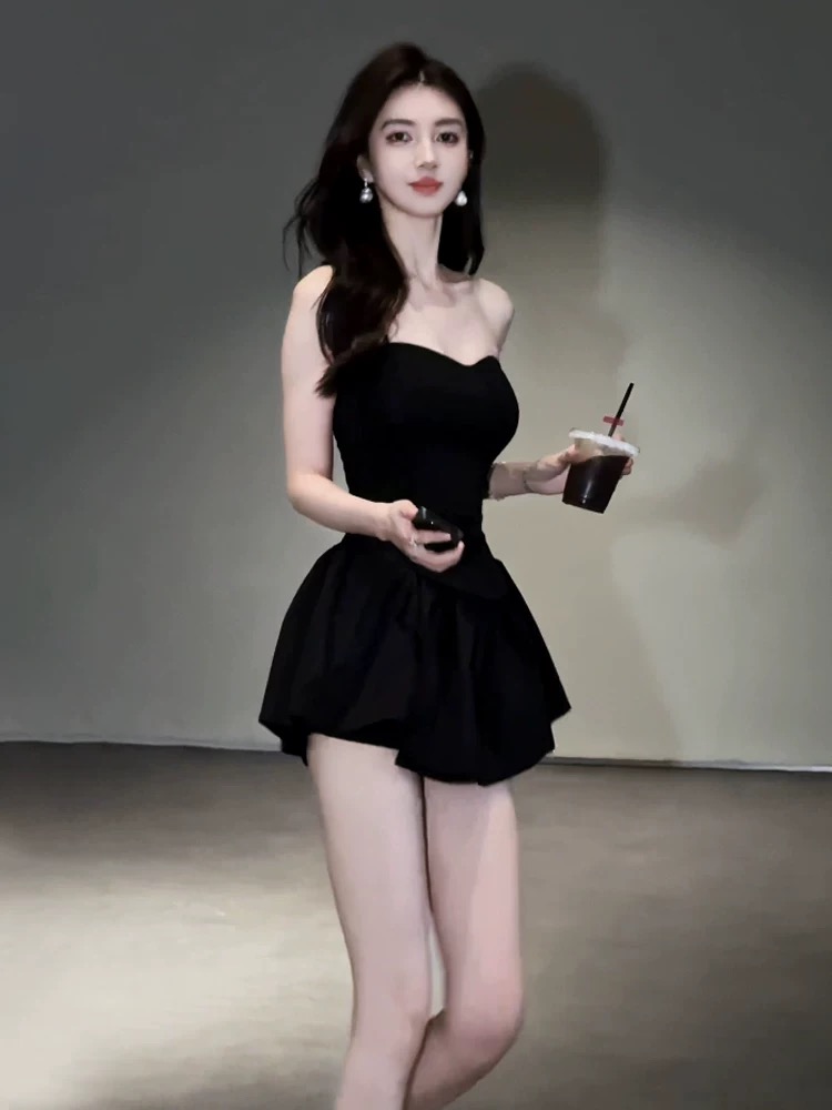 复古气质设计感辣妹抹胸背心上衣+高腰百搭裤裙