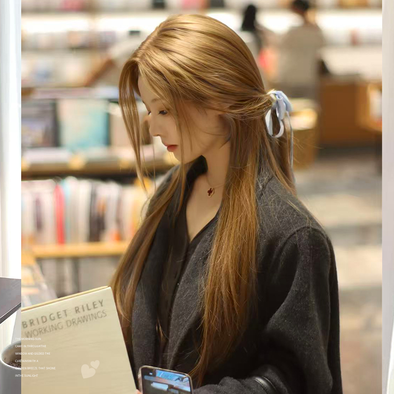 十亿同款假发——自然气质中分蕾丝高层次长直发假发全头套