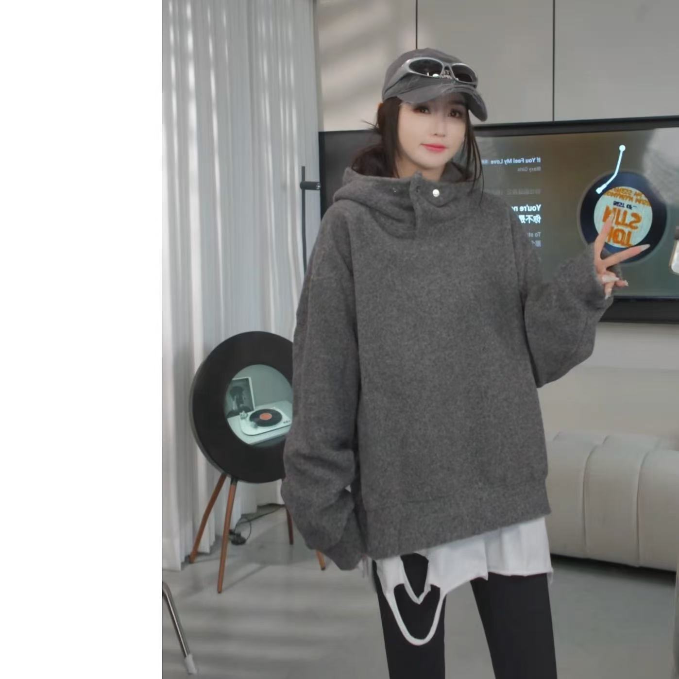 【赵YIYI】2025秋装新款加厚磨毛保暖套头连帽卫衣 Y26274