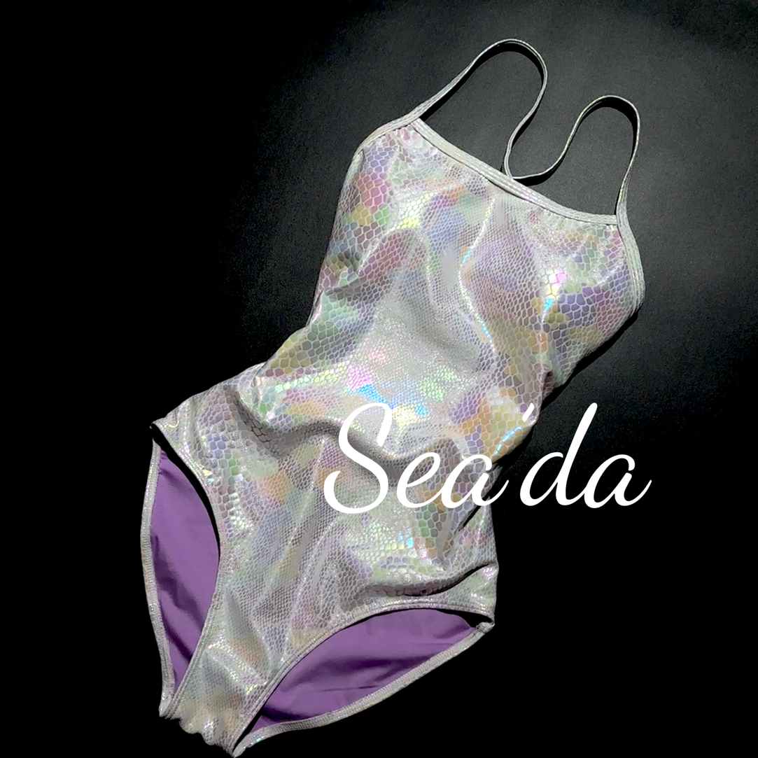 Sea’da【小紫蛇】新款白色亮闪紫衬双层游泳专业竞速连体泳衣