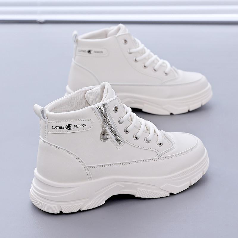 爆款高帮鞋女新款春季皮面马丁靴百搭运动休闲鞋韩版小白鞋子