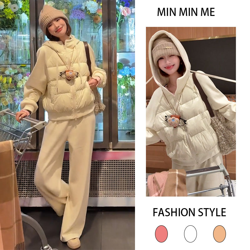 2025秋冬季新款设计感小个子立领棉服外套女加绒休闲阔腿裤两件套
