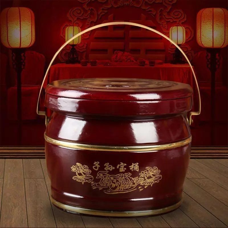 子孙桶结婚庆用品红实木单个小马桶女方陪嫁妆子装婚孙子孙袋子