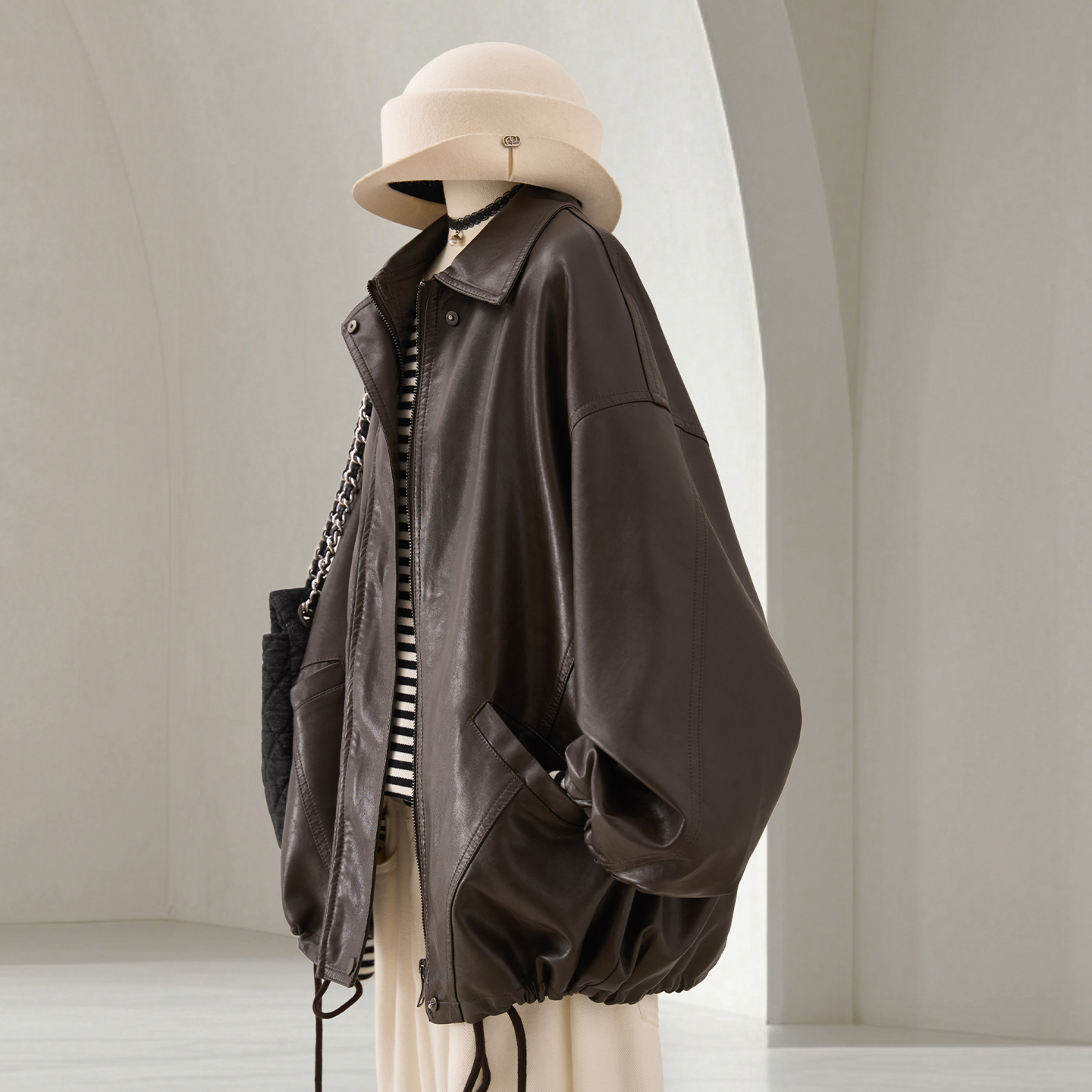 港式300斤超大码大口袋复古拼接皮夹克秋冬新款男女痞帅翻领外套