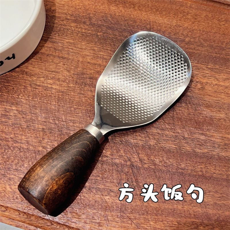 加厚木柄不锈钢饭勺米饭铲子家用可立式木柄家用勺子盛饭不粘米
