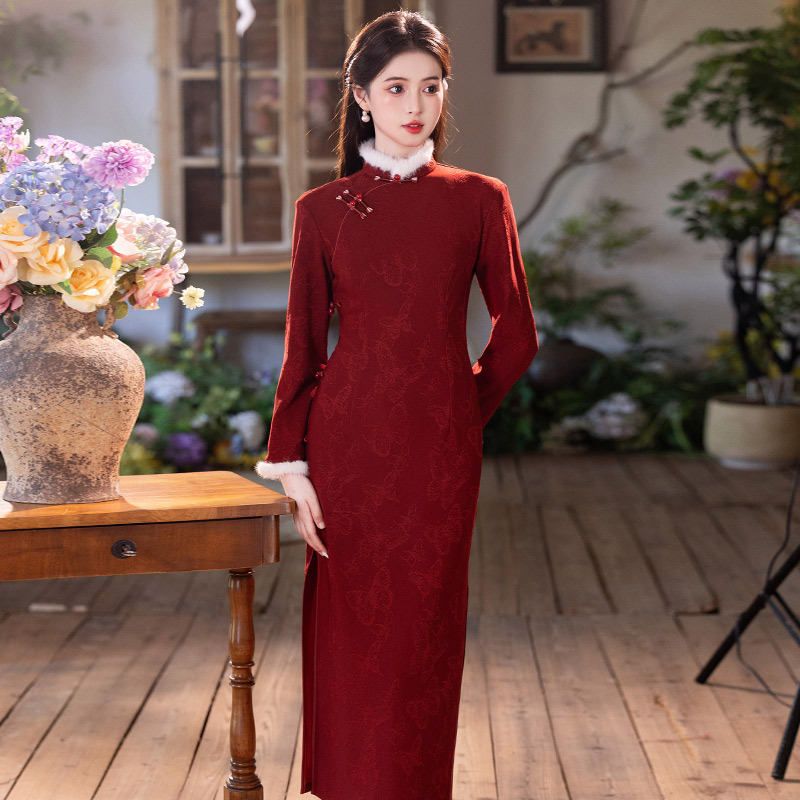 2025新款红颜粉黛雅黑三色加厚加绒冬季年轻款女复古风新中式立领