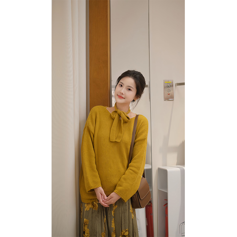 2025新款女士早秋季复古慵懒风长袖软糯针织毛衣高腰印花半身裙