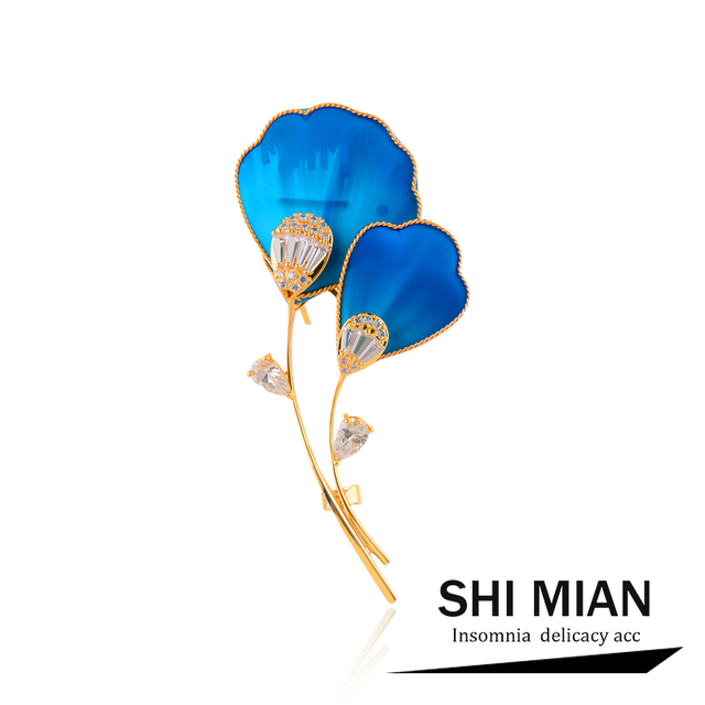 新中式非遗绒花银杏叶胸针女设计感小众精致西服外套胸花别针礼物