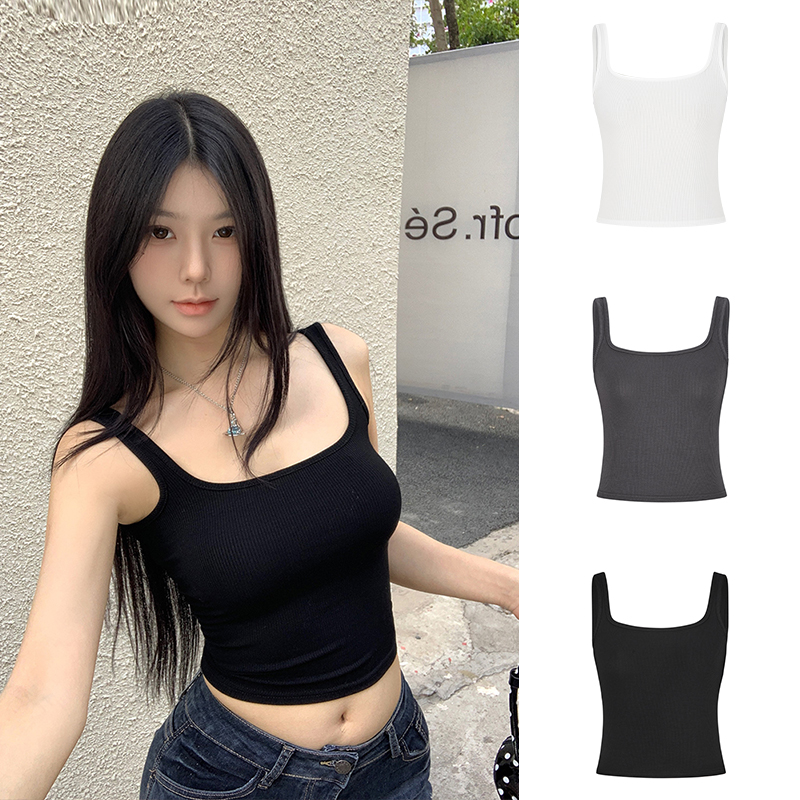 Moses Queen/魔西女王纯色露脐收腰显瘦紧身外穿内搭短款吊带上衣