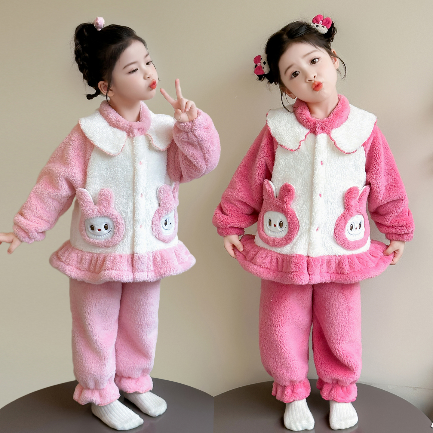 女童睡衣秋冬季雪肤绒加厚珊瑚绒2025新款儿童家居服套装宝宝女孩