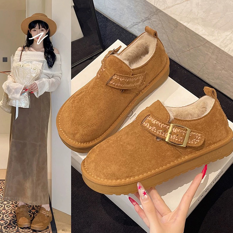 厚底加绒全包勃肯鞋保暖毛毛棉鞋女2025新款冬季爆款豆豆鞋雪地靴
