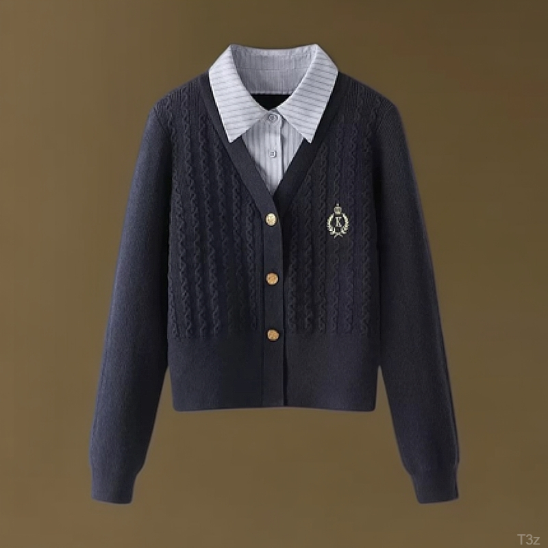 韩系宽松慵懒风洋气减龄针织衫女假两件上衣长袖学院风高级感毛衫