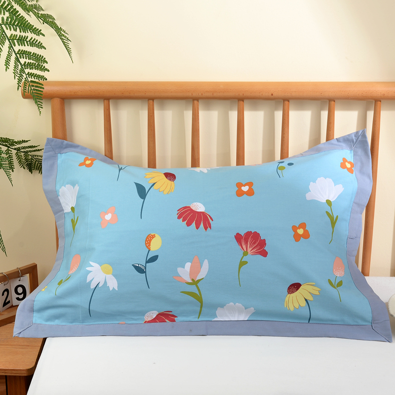 纯棉水洗棉枕套单只装格子拉链款枕头套家用枕芯套48*74/吸汗透气