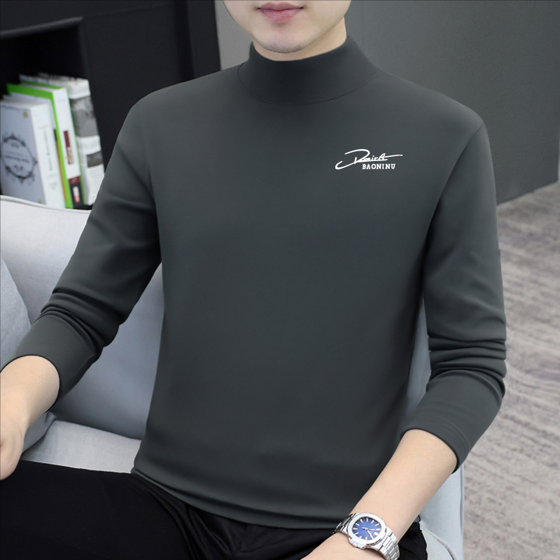 半高领打底衫男士长袖t恤秋冬季中领韩版修身内搭纯棉潮流上衣服