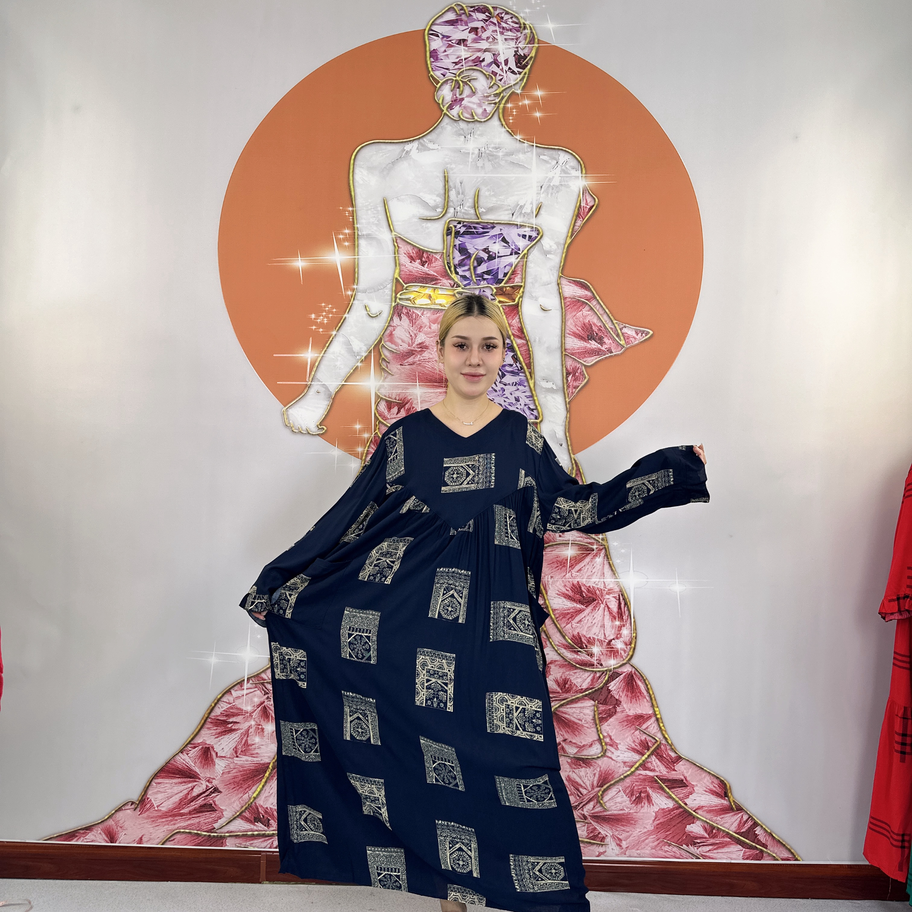 24005夏季新款胖妈妈加宽加大棉绸连衣裙遮肚显瘦中老年女装