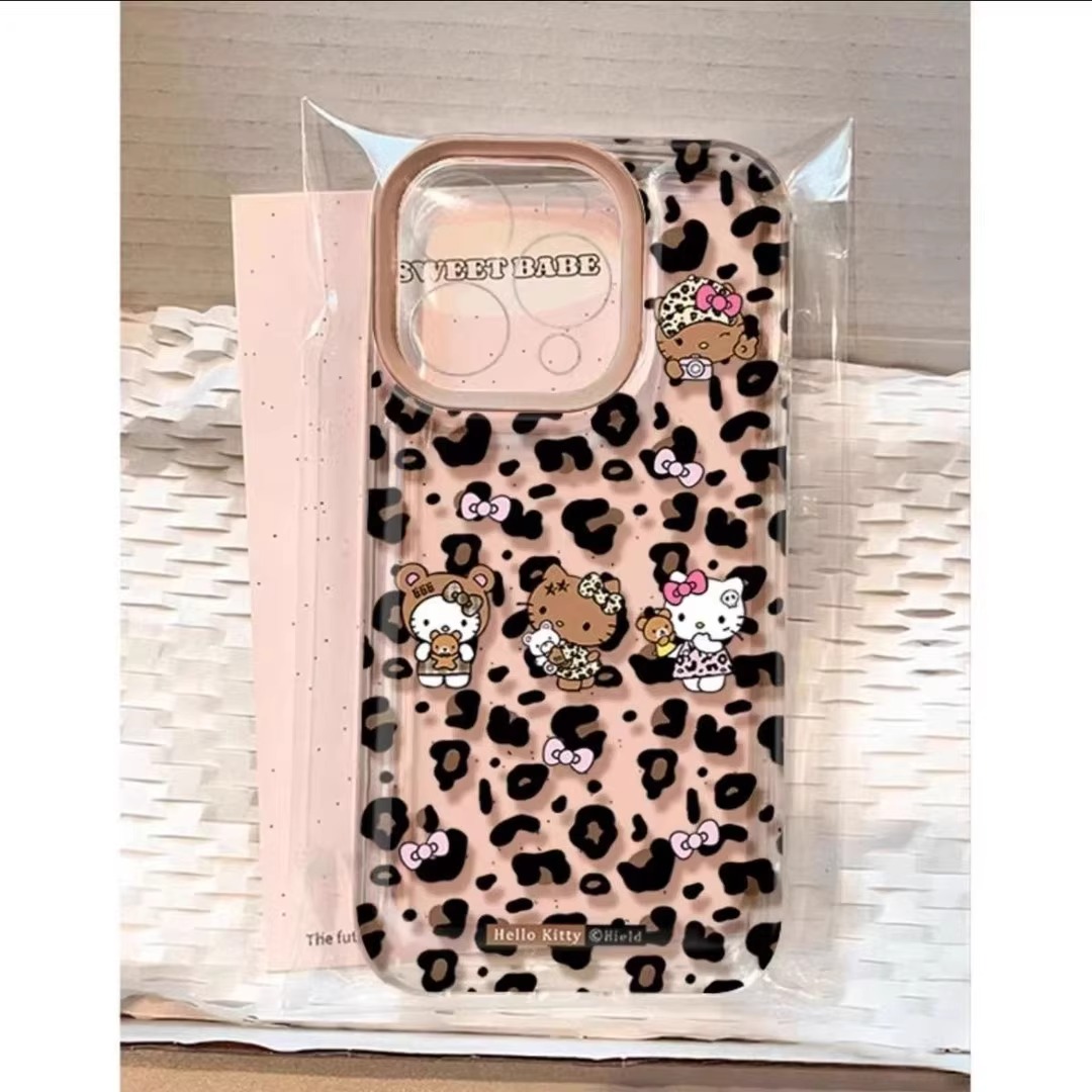 豹纹kt猫适用iPhone16透明手机壳14promax苹果15可爱12新款卡通11