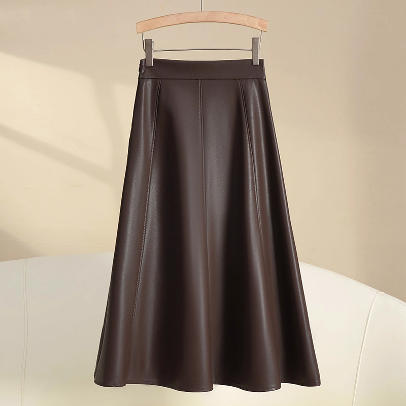咖色皮裙半身裙女2025新款秋冬显瘦中长款百褶裙大摆高腰a字伞裙