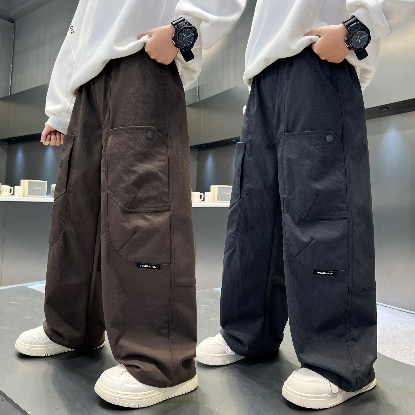 男童秋装韩版直筒工装裤2025新款儿童春秋洋气韩版裤子男孩时髦潮