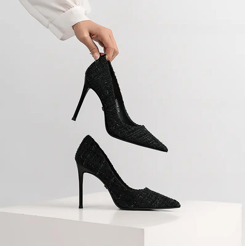 【小香风】浅口高跟鞋黑色百搭2025春季新款尖头细跟气质名媛单鞋女