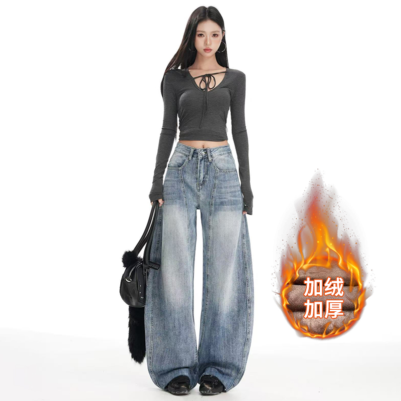 2331复古宽松阔腿弯刀裤子女2025秋冬季爆品百搭高腰显瘦牛仔裤女