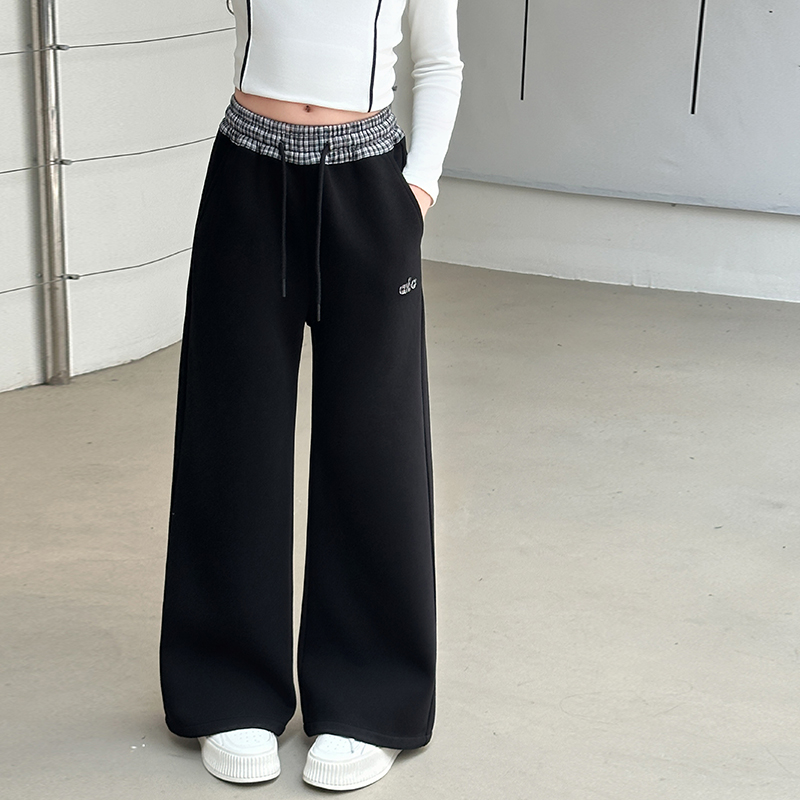 女童休闲裤格子腰微喇韩系休闲裤百搭女孩中大童学生格子慵懒长裤