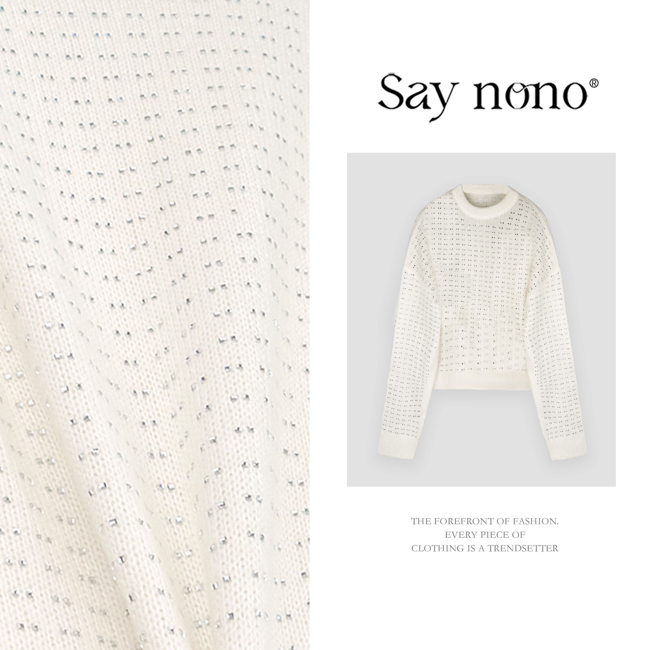 懒猫nono│Saynono 时尚简约重工钉珠设计绵羊毛打底上衣GJ01391EY