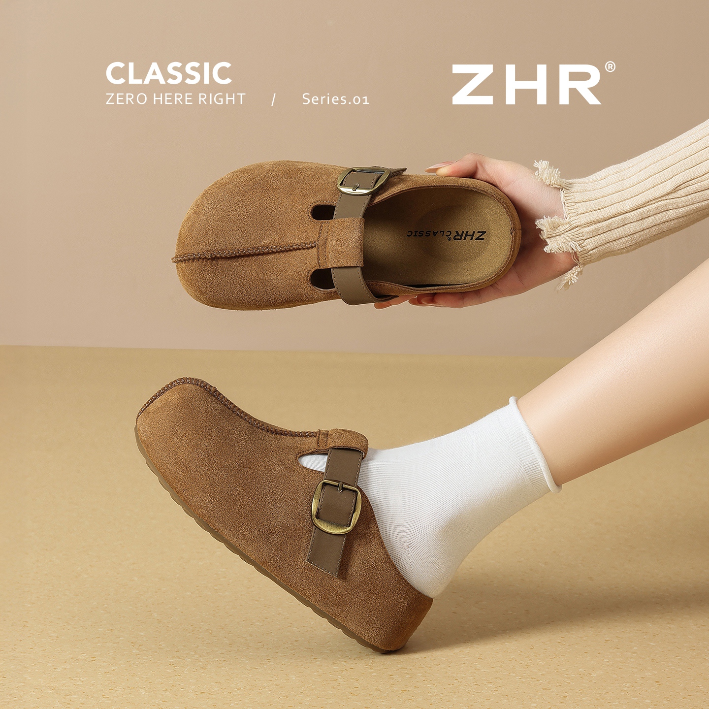 ZHR/则则卡皮巴拉勃肯鞋包头半拖女2025秋季新款松弛百搭休闲鞋女