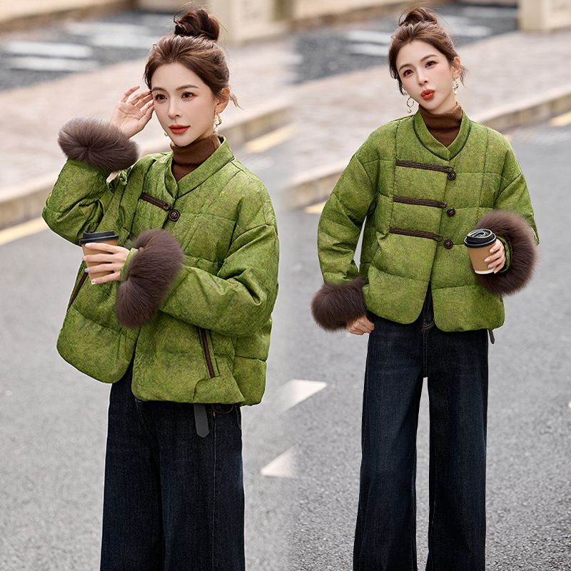 新中式狐狸毛短款保暖白鸭绒羽绒服2025百搭秋冬加厚民族风时尚