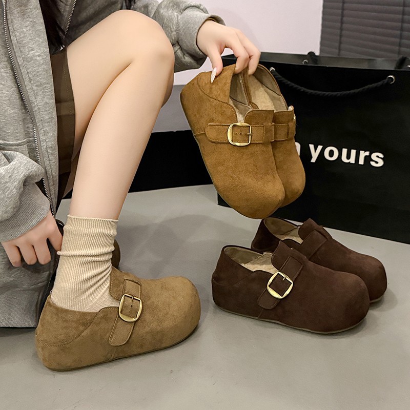 大码女鞋41-43厚底内增高加绒勃肯鞋女秋冬时尚一脚蹬保暖棉鞋