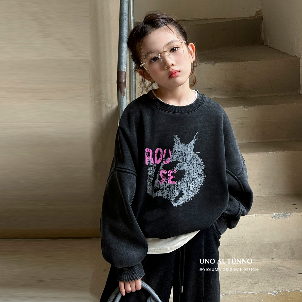 现货「UNO AUTUNNO」【街头暮色】洗褪云舒棉女中大童冬卫衣GD2438