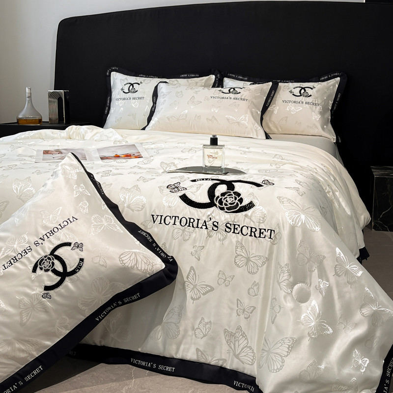 明星款6☆翡翠冰丝夏被四件套提花绣花宽边空调被四件套床笠四件套