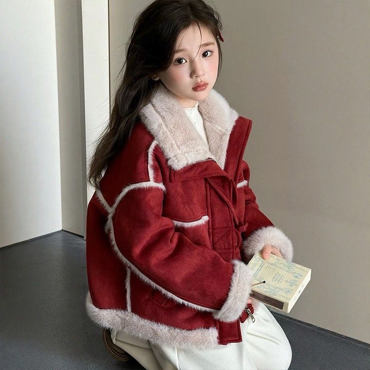 女童拜年服冬季2026新款加绒加厚小女孩皮毛一体保暖夹克外套潮