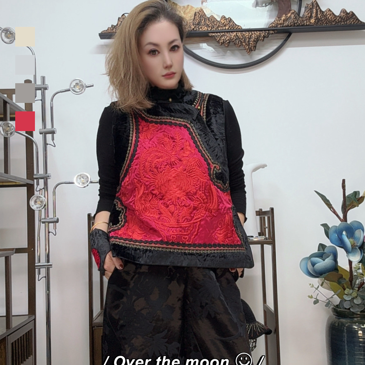 美雅家原创民族风刺绣提花棉马甲棉裤套装高价奢华慵懒风保暖宽松