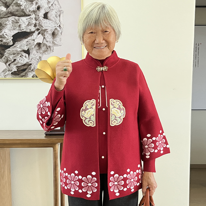 妈妈秋装中老年女国风新中式针织两件套新款老年人奶奶装洋气外套