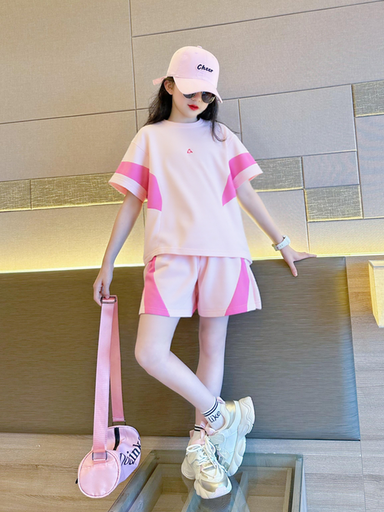 女童速干运动套装夏季2025新款洋气夏款中大童女孩短袖短裤两件套