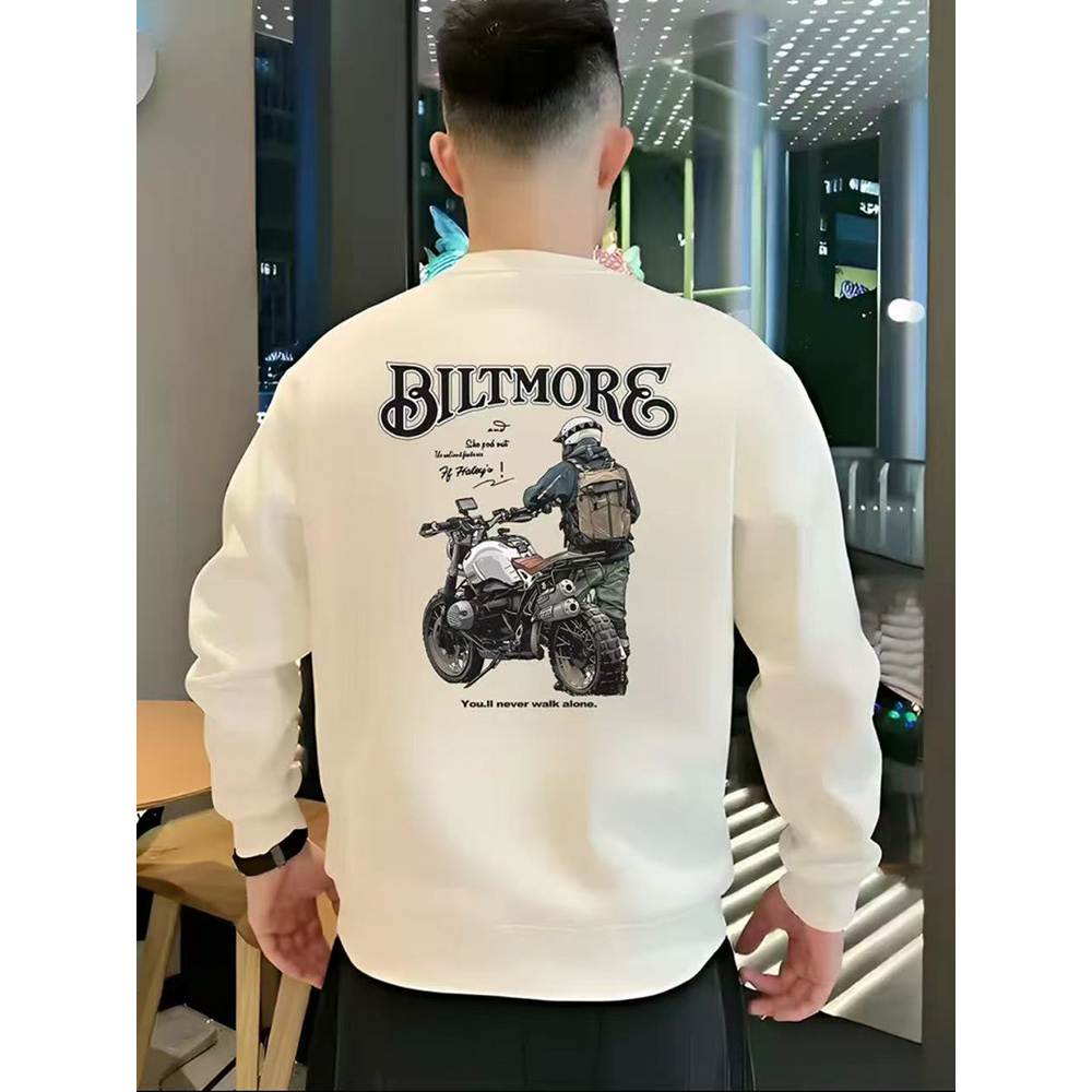 卫衣男款爆款摩托印花2025新款秋冬圆领美式潮流男士长袖打底上衣