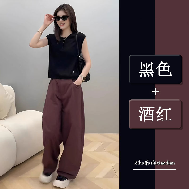 微胖一整套穿搭女装2025新款夏装慵懒松弛感时尚炸街阔腿裤两件套