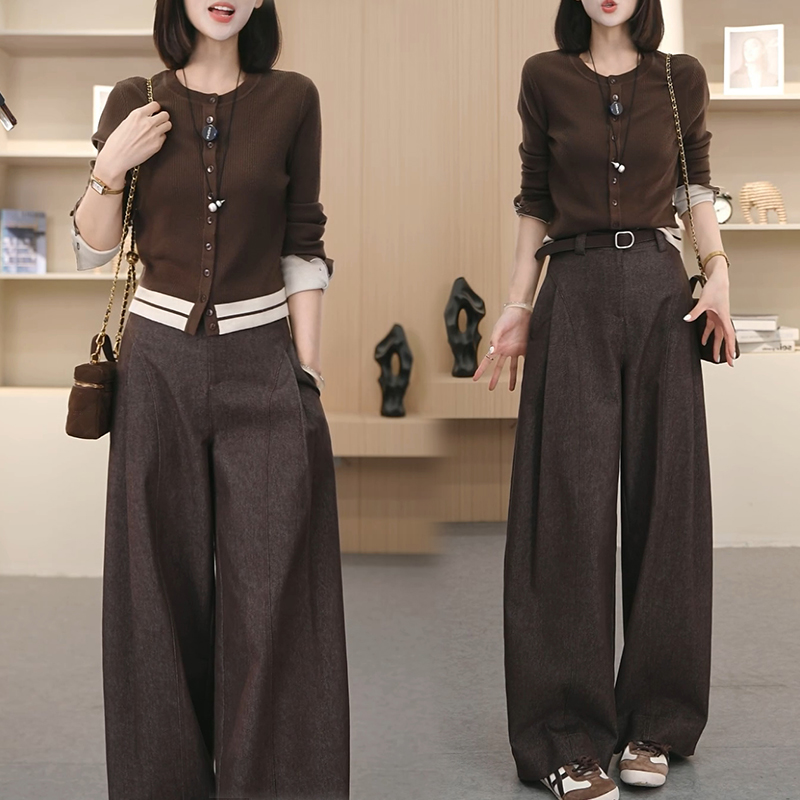 2026撞色休闲开衫气质长袖女上衣舒适休闲裤时尚百搭女裤子时尚套