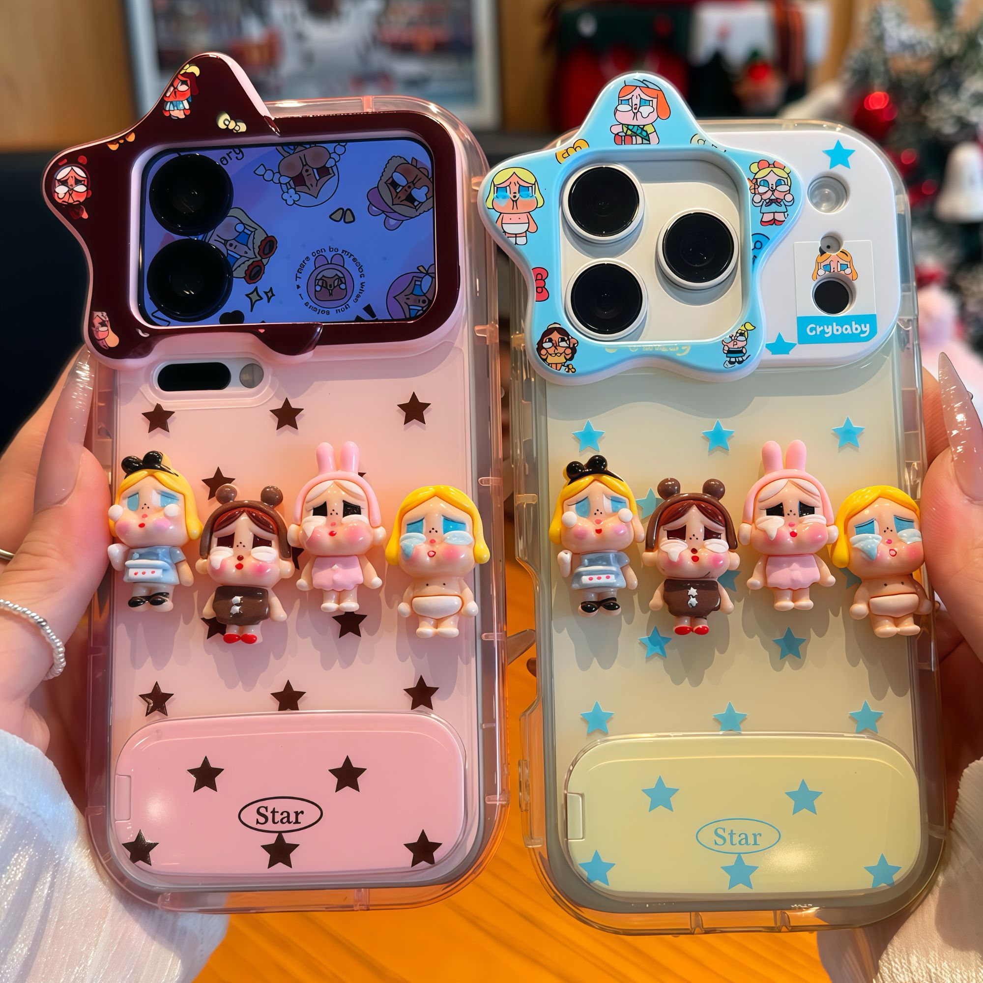 欧克里里哭娃小人支架适用苹果16/17星星手机壳华为vivo小米15/14