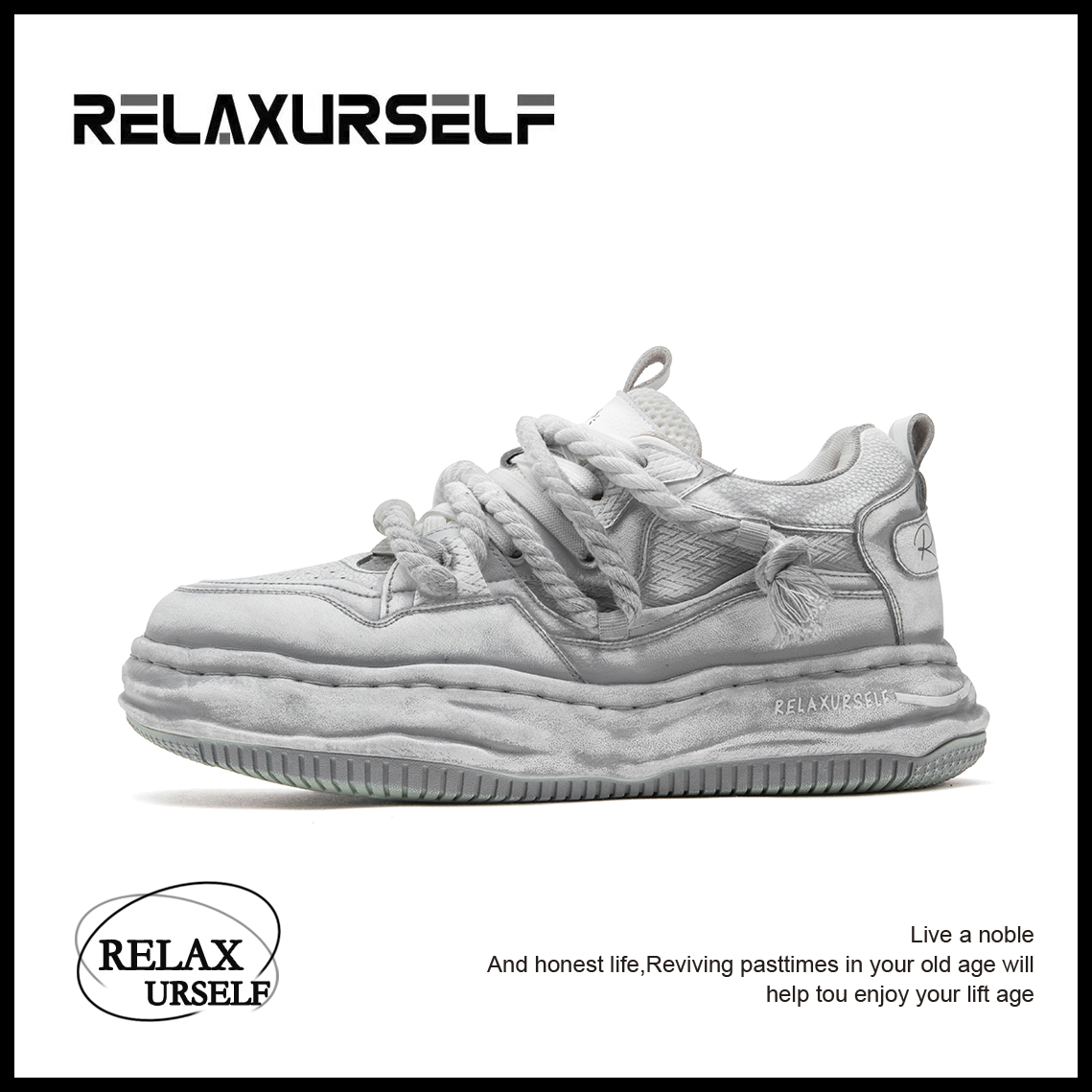 RELAXURSELF【明星同款】设计师擦色潮鞋复古百搭休闲增高情侣潮鞋