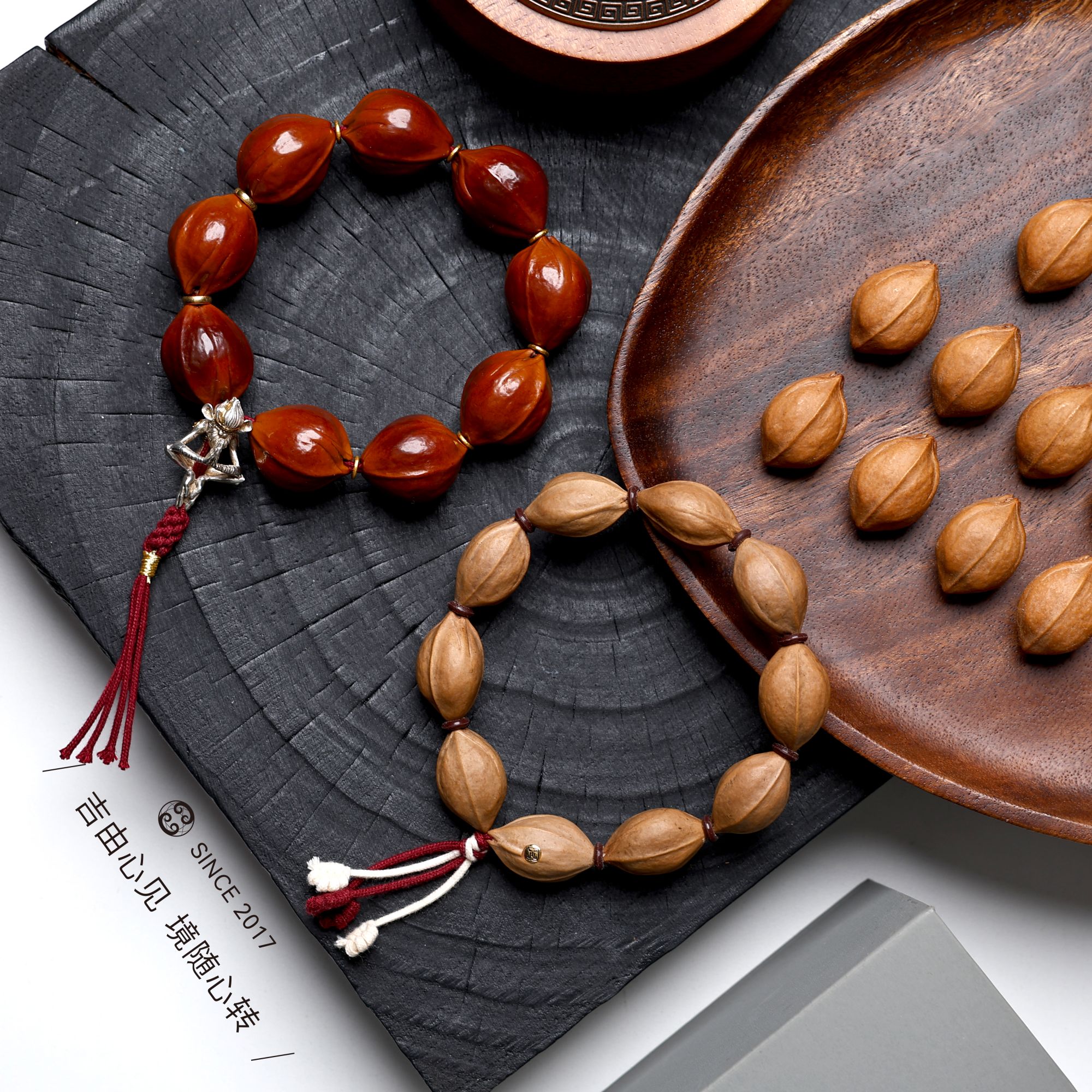 【吉由罗】铁核橄榄-原皮素串梅林铁核三花老料橄榄手串橄榄核手串