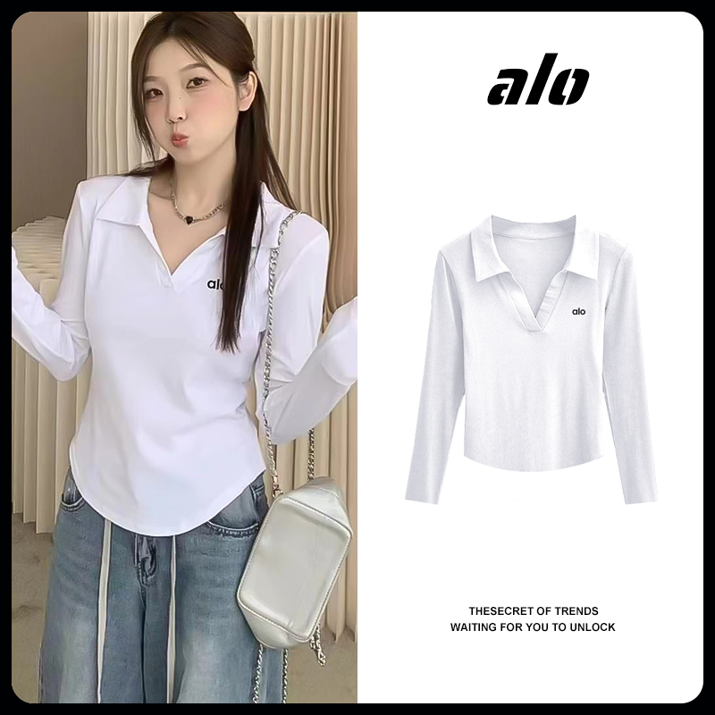 极简风纯色简约POLO衫夏季弹力棉收腰显瘦短袖上衣女士运动风打底